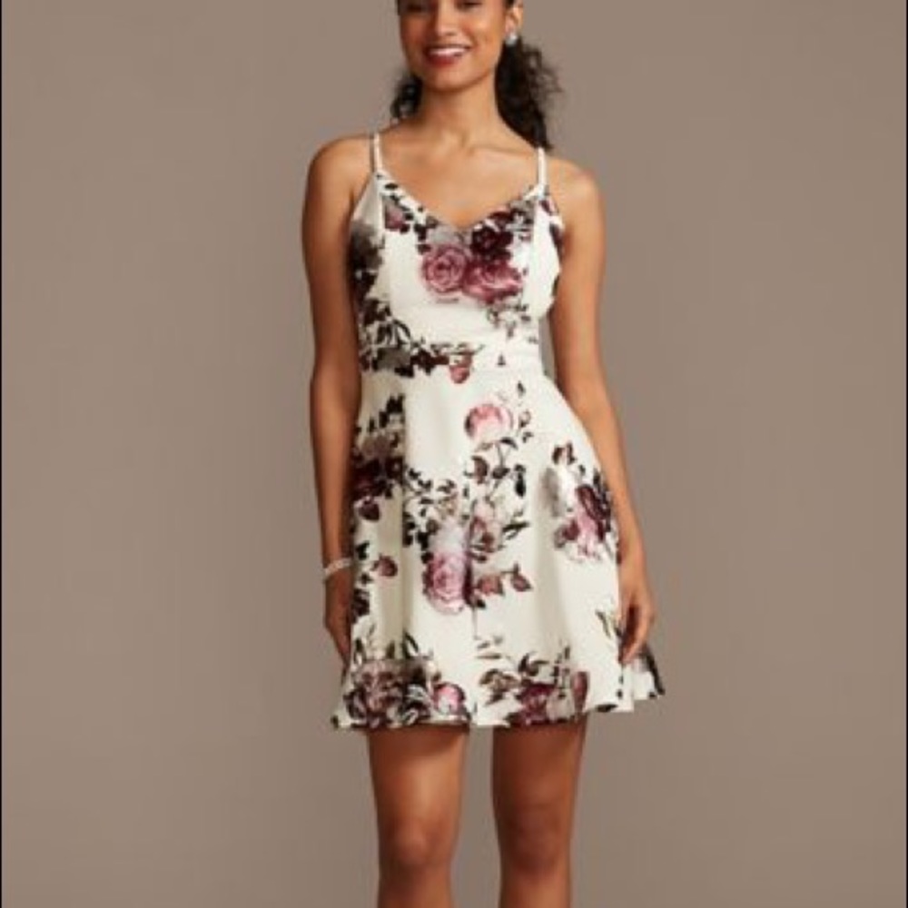 White Floral Formal Mini Dress